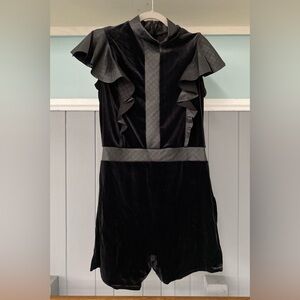 Curtain Call Dark Times Black Velvet Pleather Biketard Dance Costume